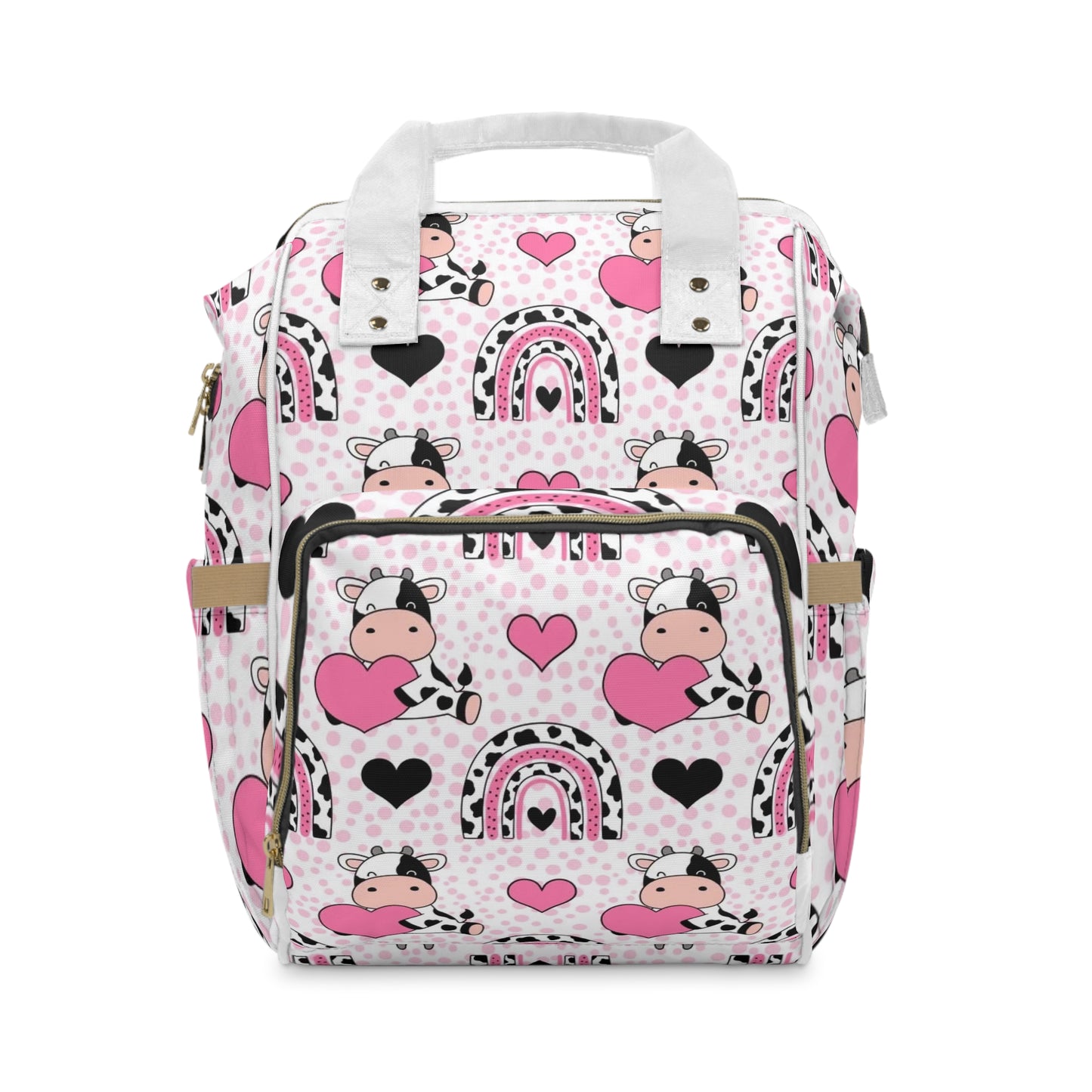 Cute Cow Print Diaper Backpack with Hearts