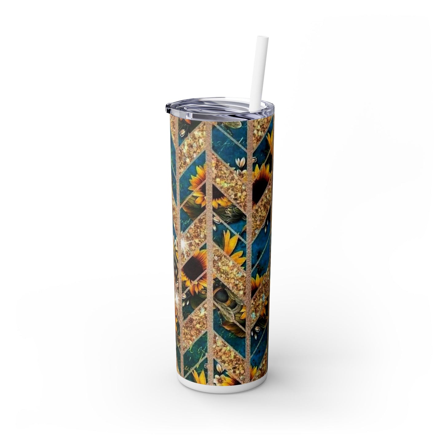 Sunflower Skinny Tumbler with Straw - Floral 20oz Travel Mug