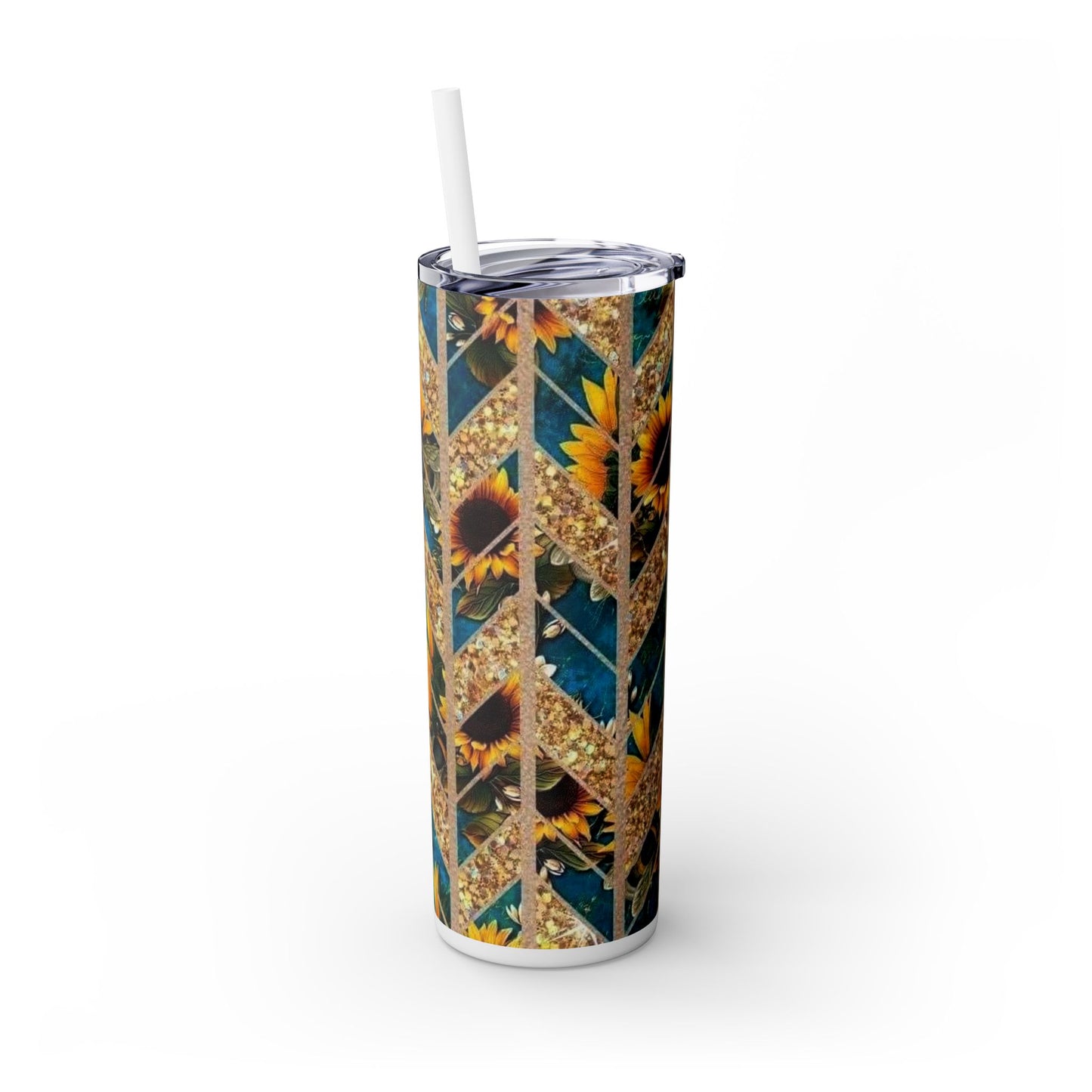 Sunflower Skinny Tumbler with Straw - Floral 20oz Travel Mug