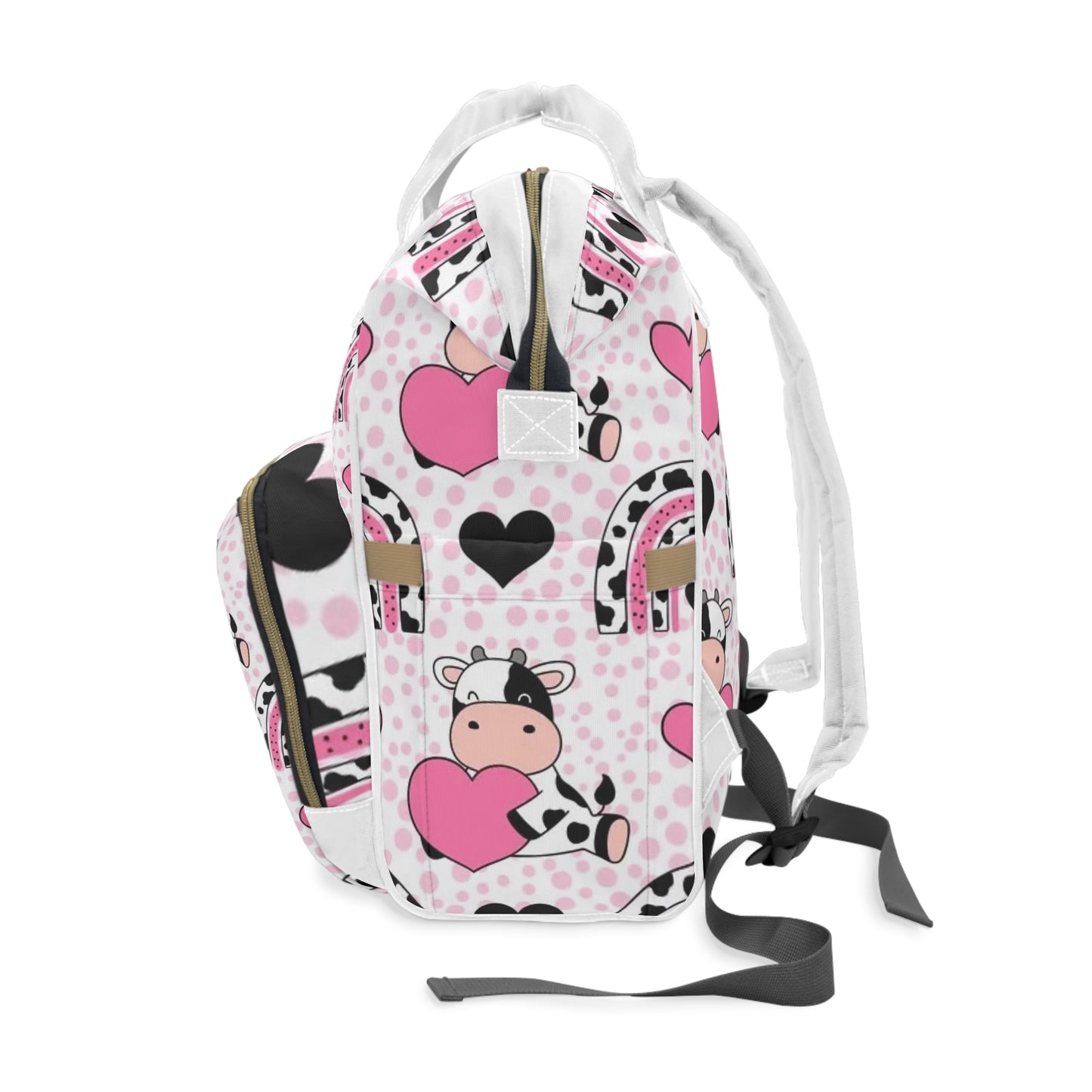 Cute Cow Print Diaper Backpack with Hearts
