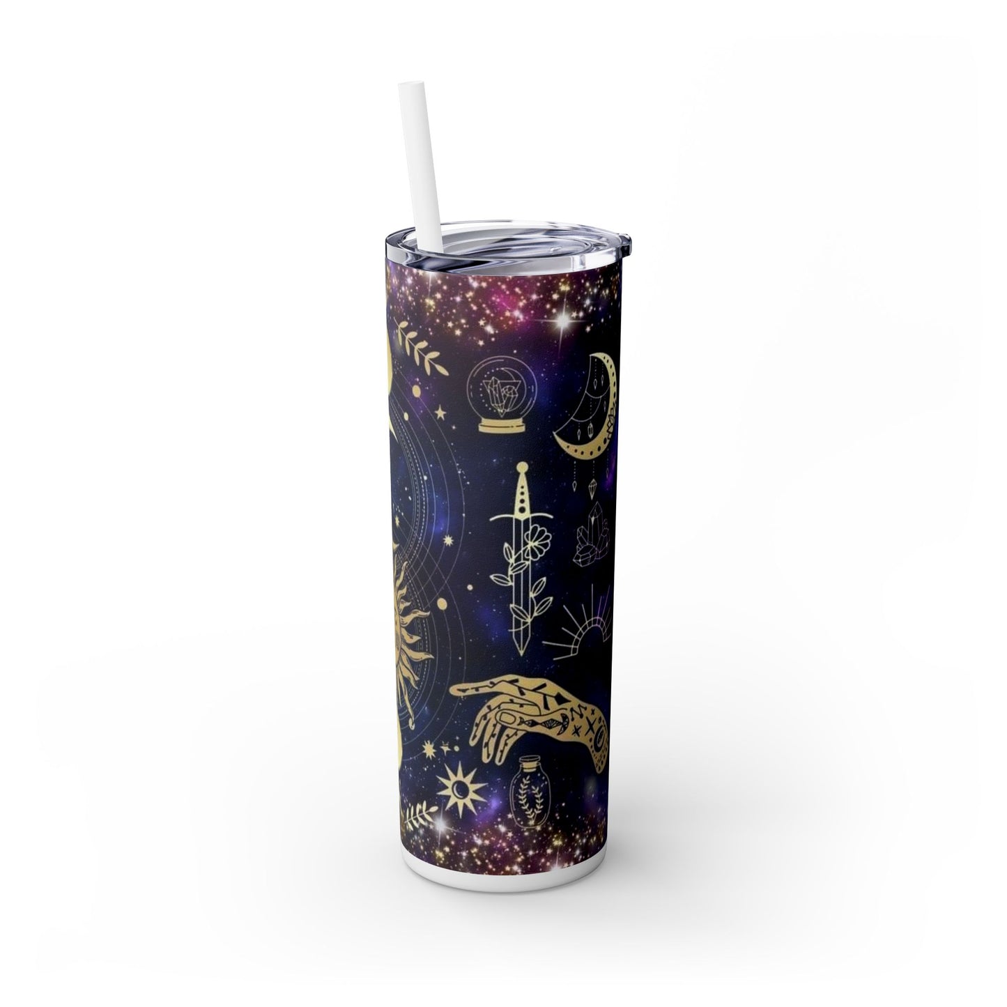 Cosmic Sun & Moon Skinny Tumbler with Straw, 20oz - Astrology-Inspired Travel Mug for Nature Lovers