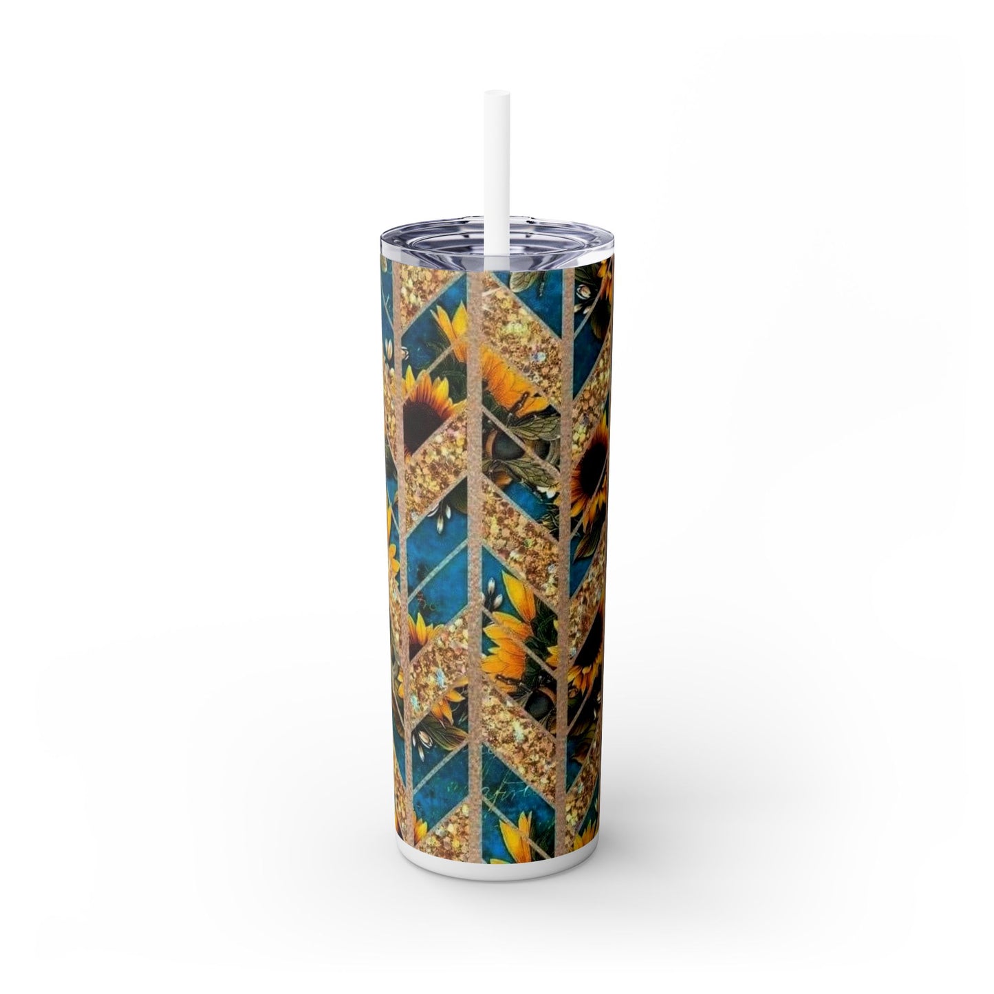 Sunflower Skinny Tumbler with Straw - Floral 20oz Travel Mug