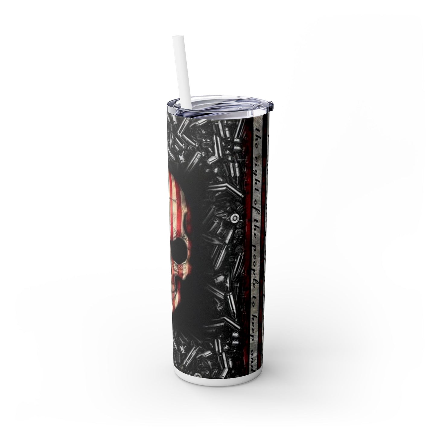 Patriotic Skull Skinny Tumbler with Straw | 20oz | Unique Drinkware for Veterans & Gun Enthusiasts