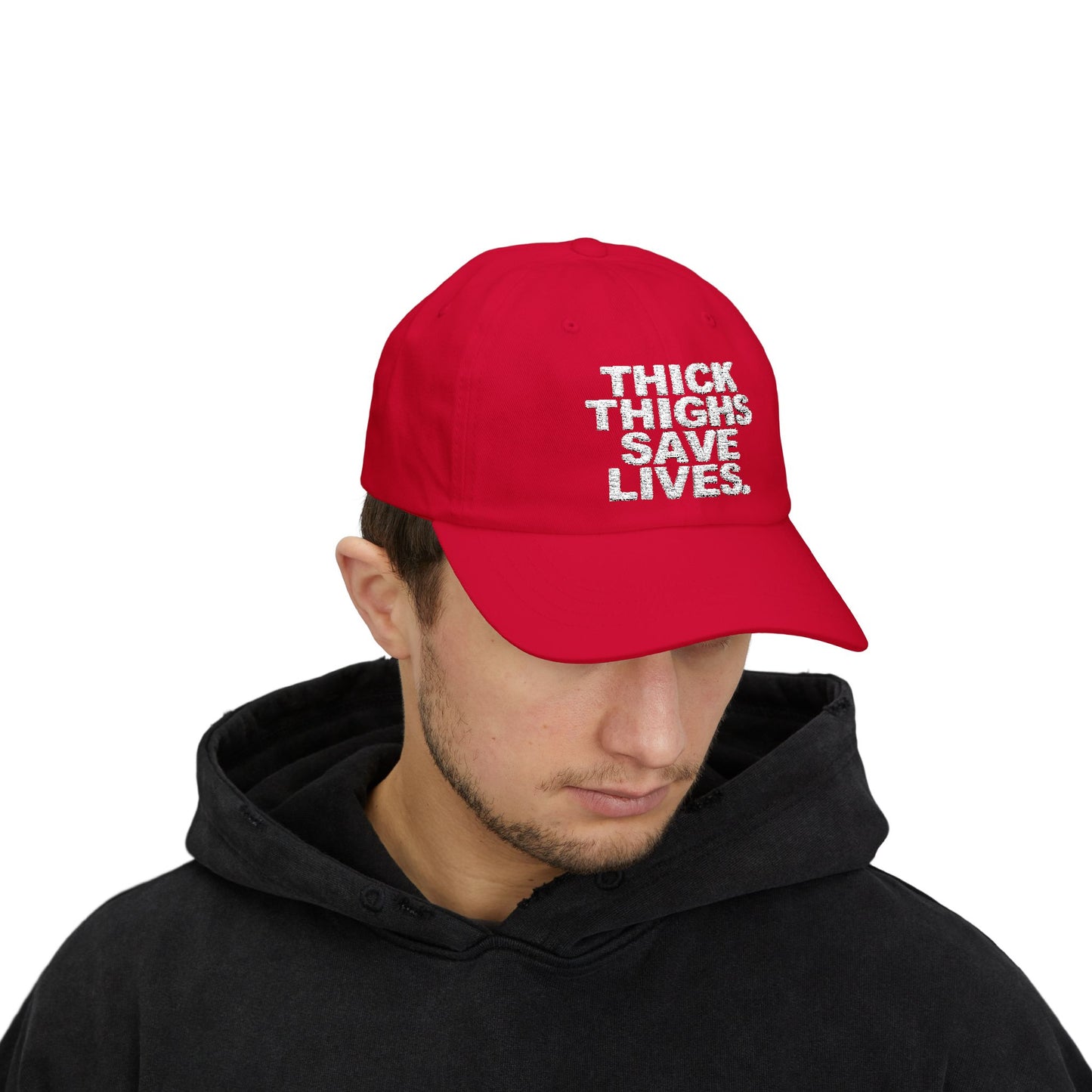 Embroidered thick thighs save lives hat