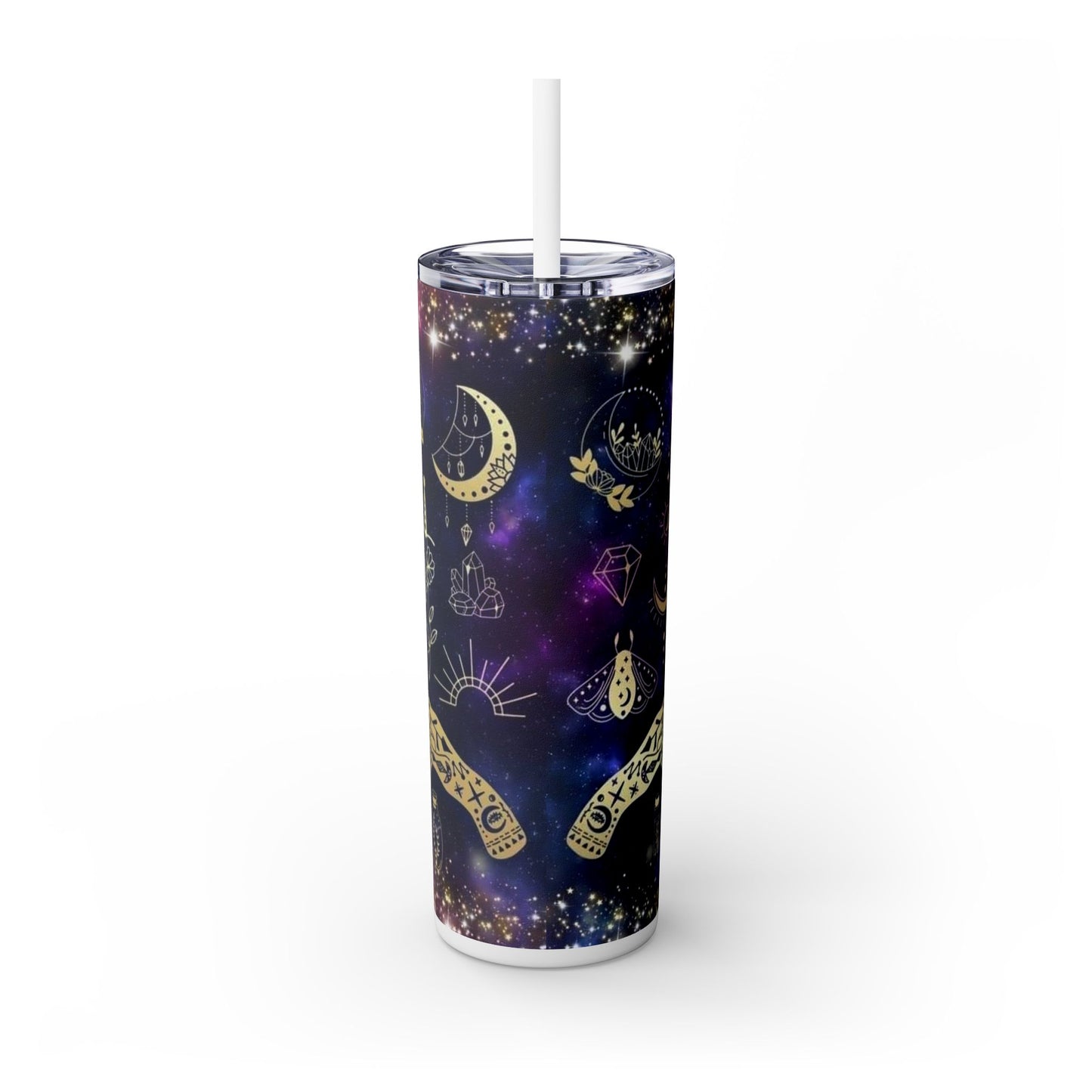 Cosmic Sun & Moon Skinny Tumbler with Straw, 20oz - Astrology-Inspired Travel Mug for Nature Lovers