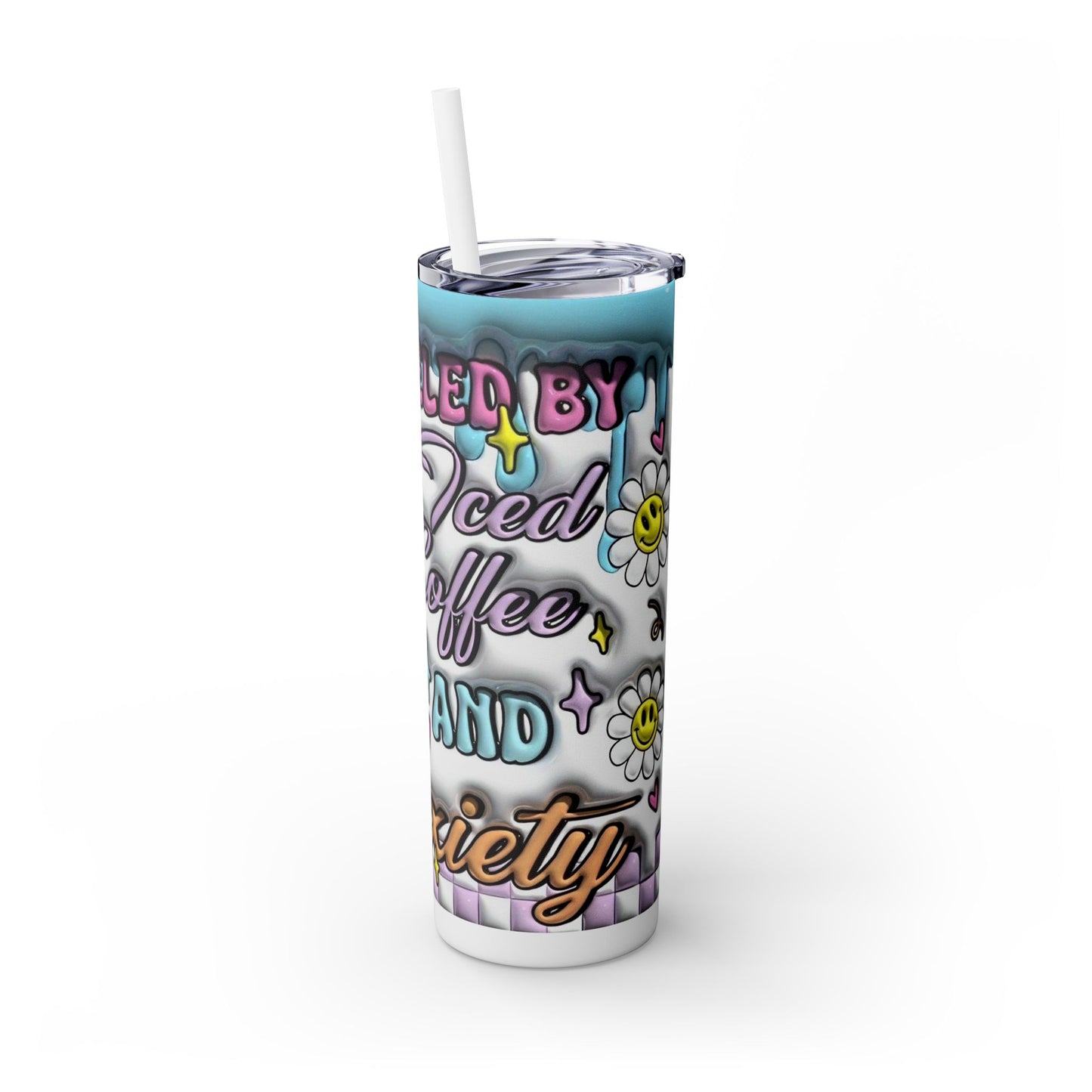 Fueled by Coffee & Anxiety Skinny Tumbler with Straw - 20oz