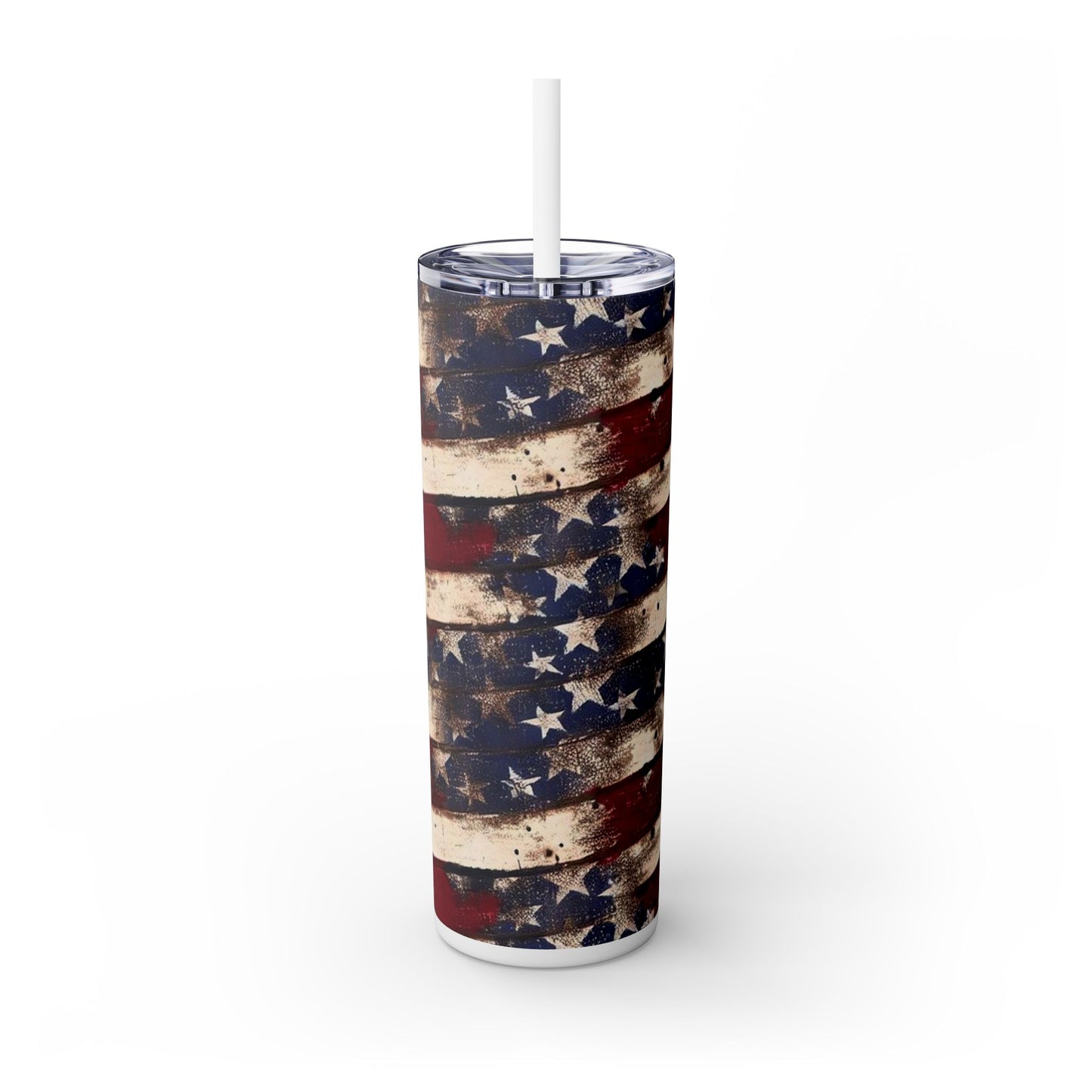 Patriotic 20oz Skinny Tumbler with Straw - Vintage American Flag Design