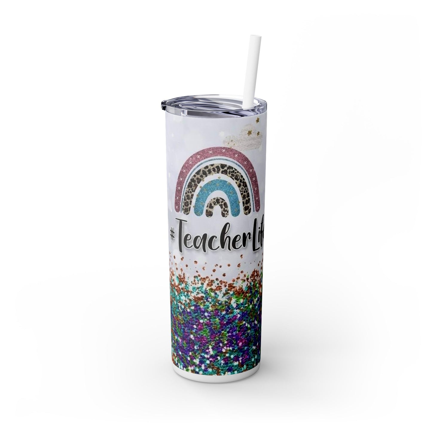 Teacher Life Glitter Tumbler with Straw - 20oz Inspirational Travel Cup