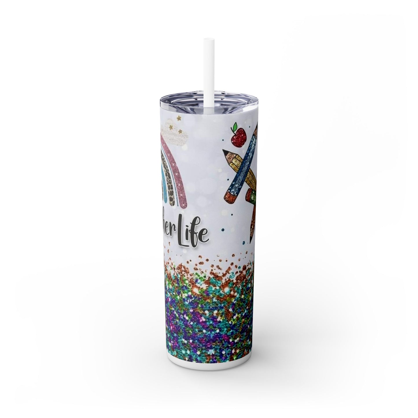 Teacher Life Glitter Tumbler with Straw - 20oz Inspirational Travel Cup