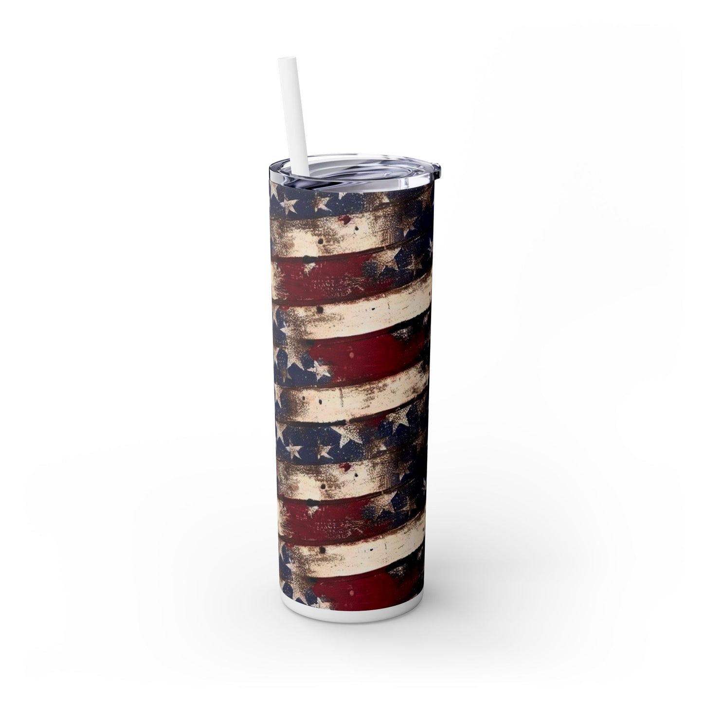 Patriotic 20oz Skinny Tumbler with Straw - Vintage American Flag Design