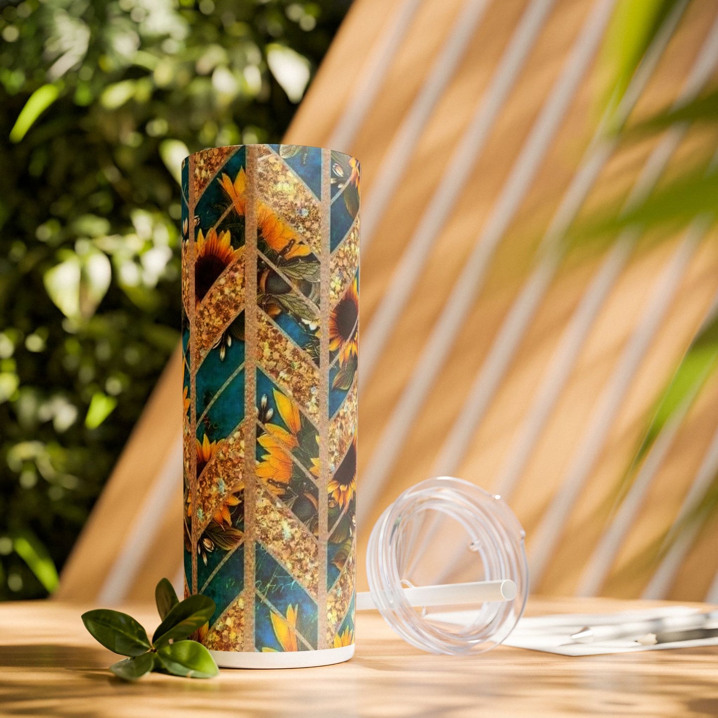 Sunflower Skinny Tumbler with Straw - Floral 20oz Travel Mug