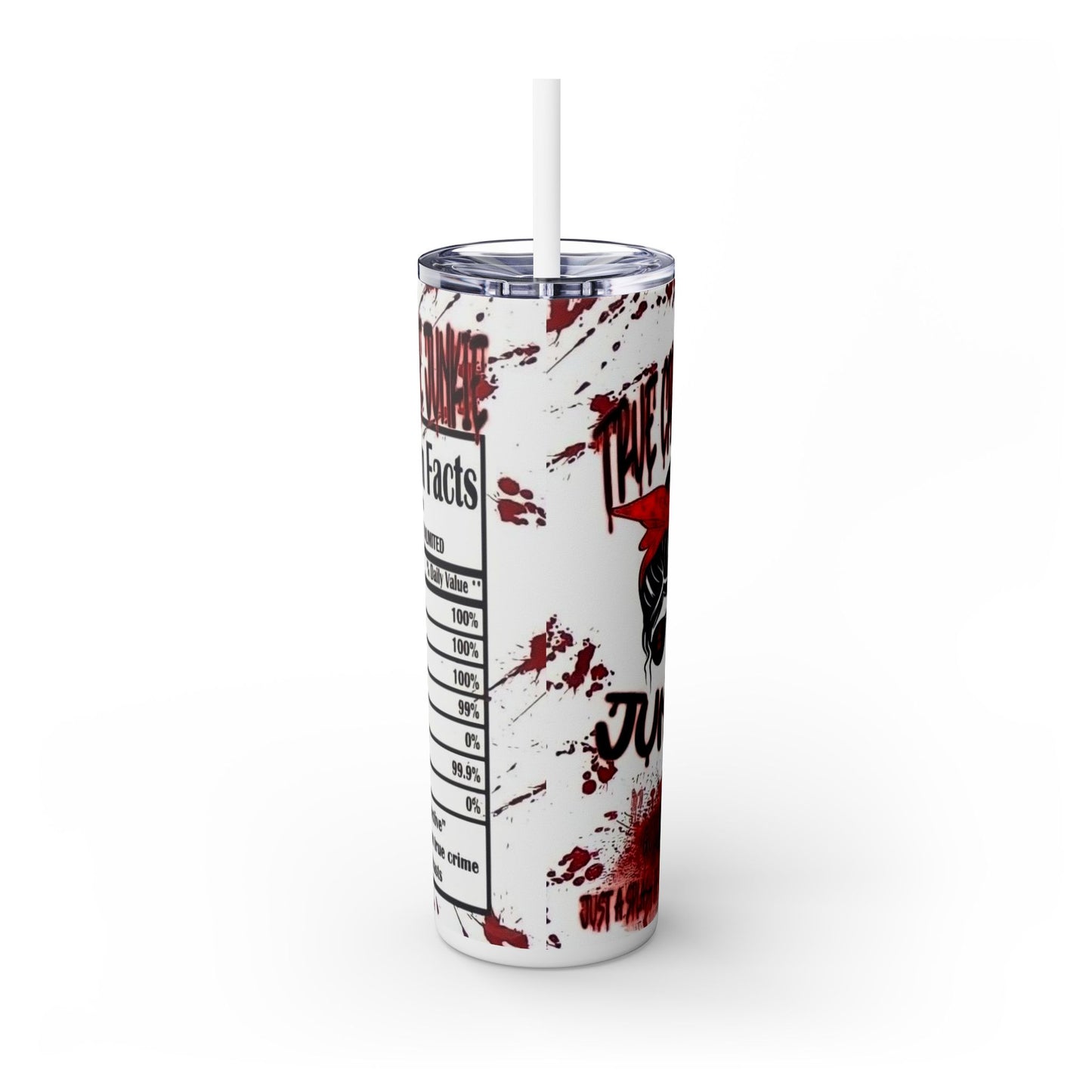 Edgy 20oz Skinny Tumbler with Straw - Crime Junkie Design