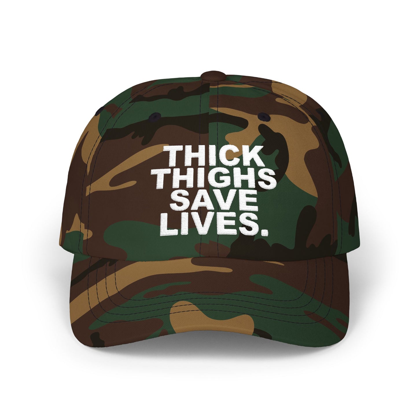 Embroidered thick thighs save lives hat