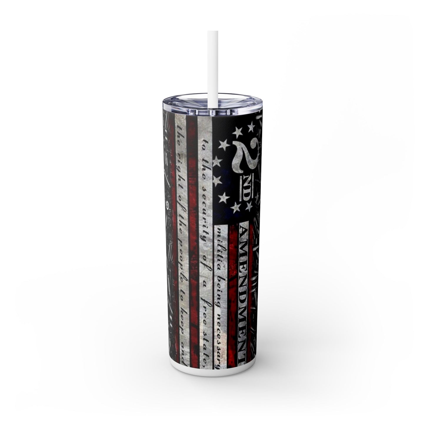 Patriotic Skull Skinny Tumbler with Straw | 20oz | Unique Drinkware for Veterans & Gun Enthusiasts