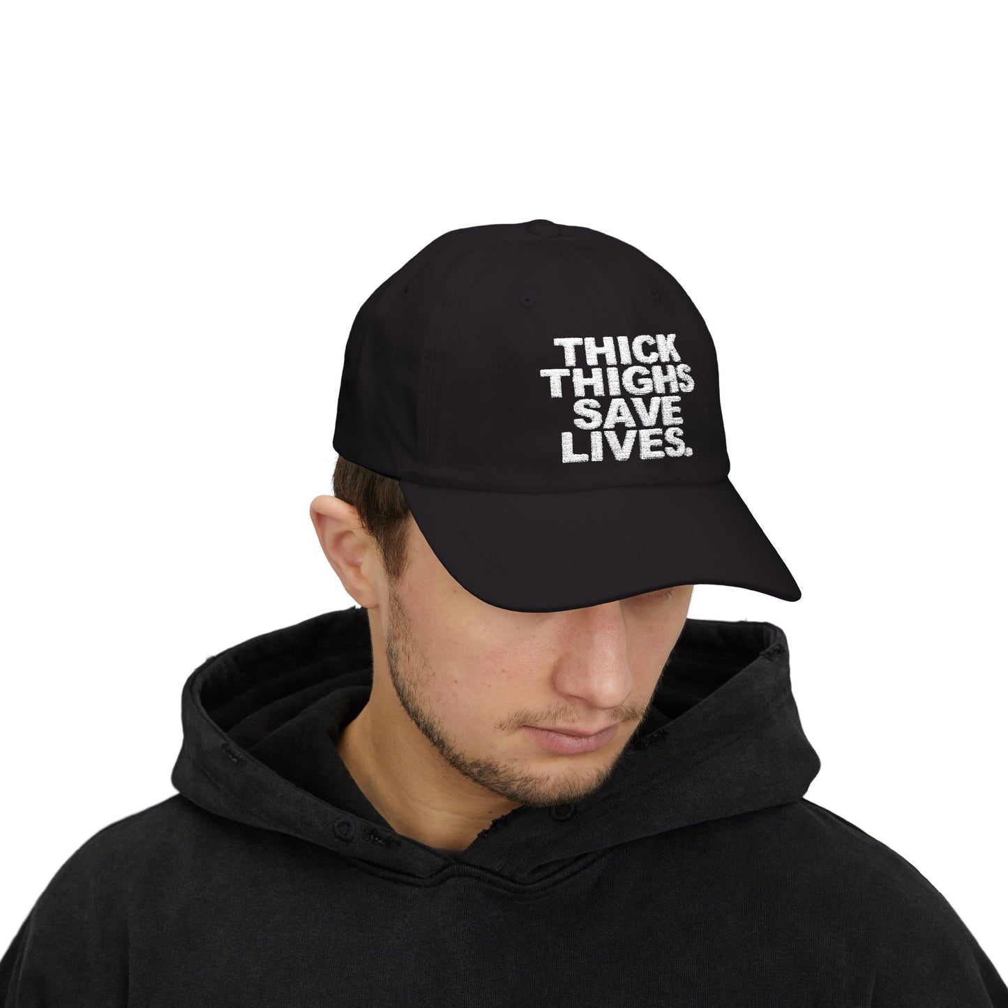 Embroidered thick thighs save lives hat
