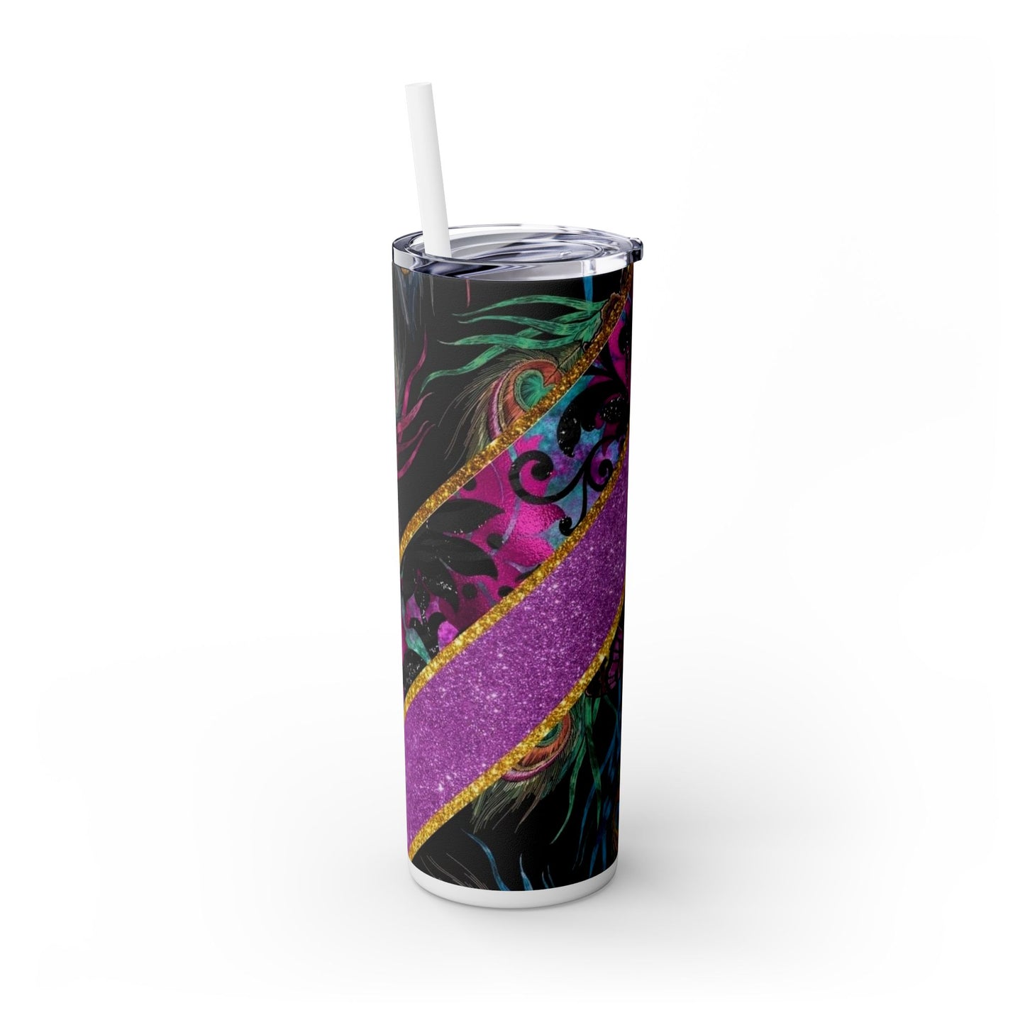 Glamorous Skinny Tumbler with Straw - 20oz Glitter & Butterfly Design