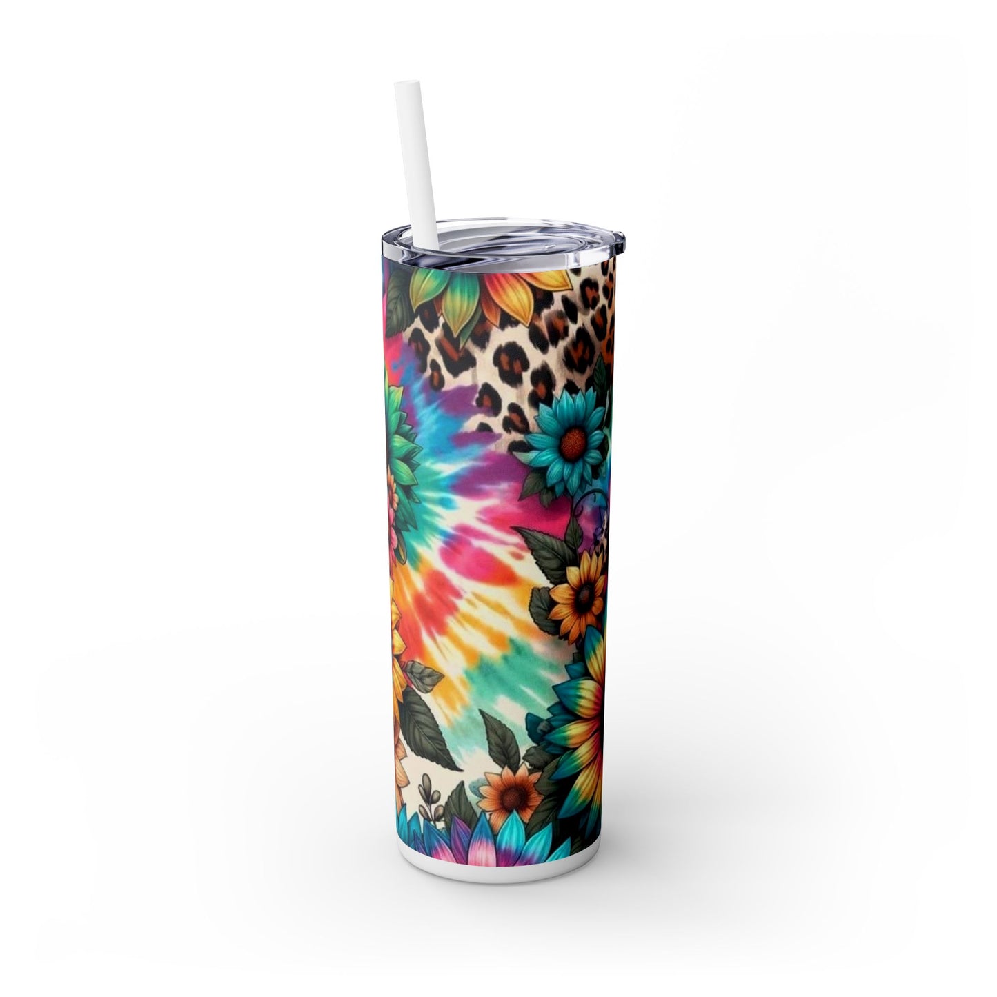 Vibrant Floral Skinny Tumbler with Straw - 20oz Travel Cup