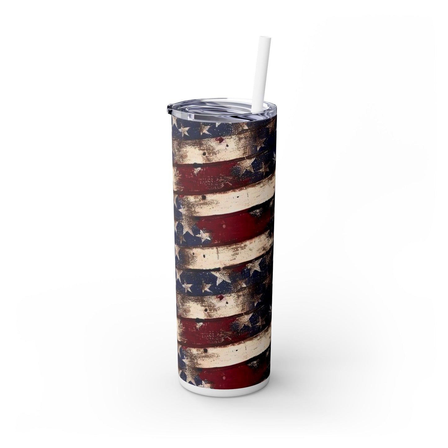 Patriotic 20oz Skinny Tumbler with Straw - Vintage American Flag Design