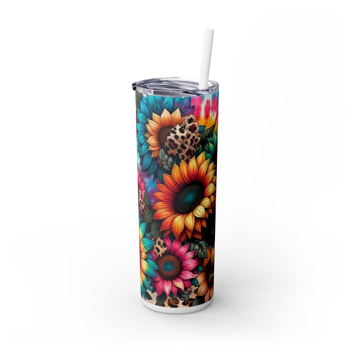 Vibrant Floral Skinny Tumbler with Straw - 20oz Travel Cup