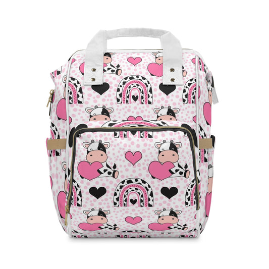 Cute Cow Print Diaper Backpack with Hearts