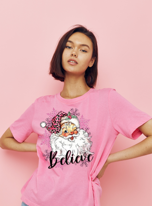 Pink Christmas Believe t-shirt