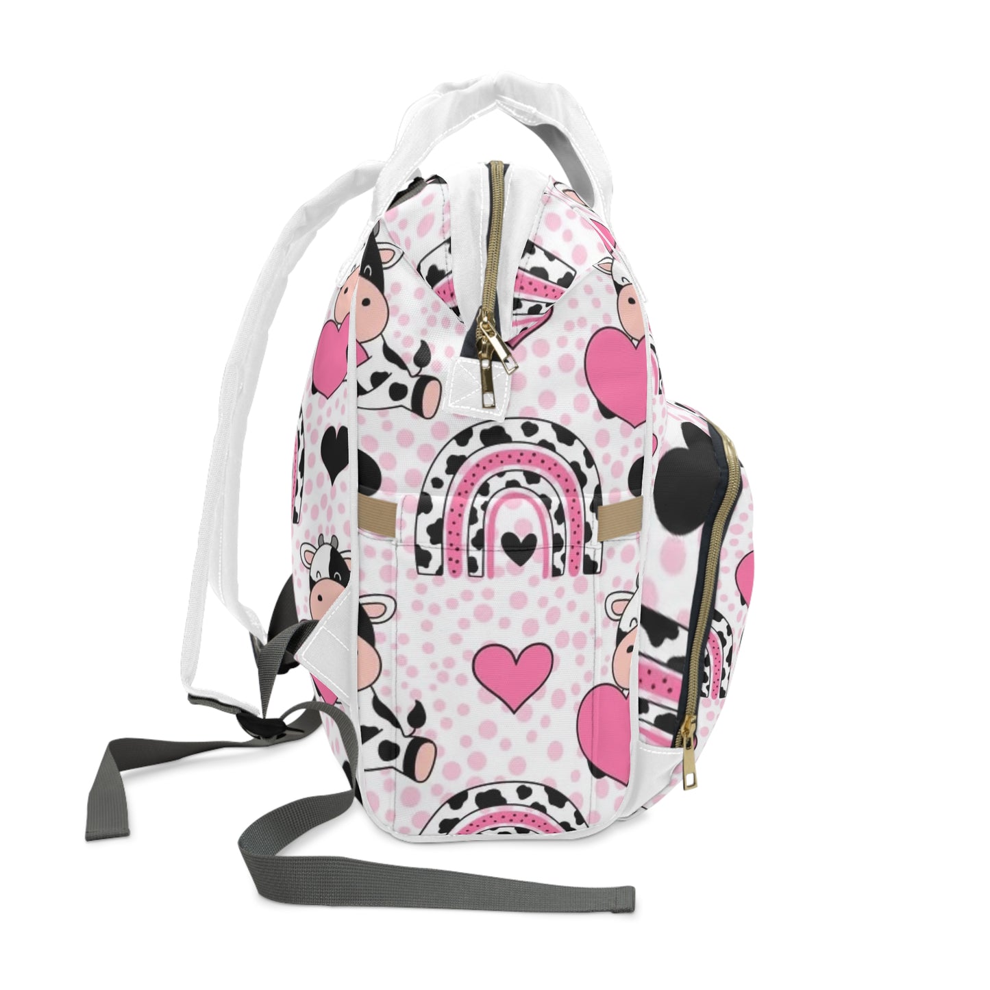 Cute Cow Print Diaper Backpack with Hearts