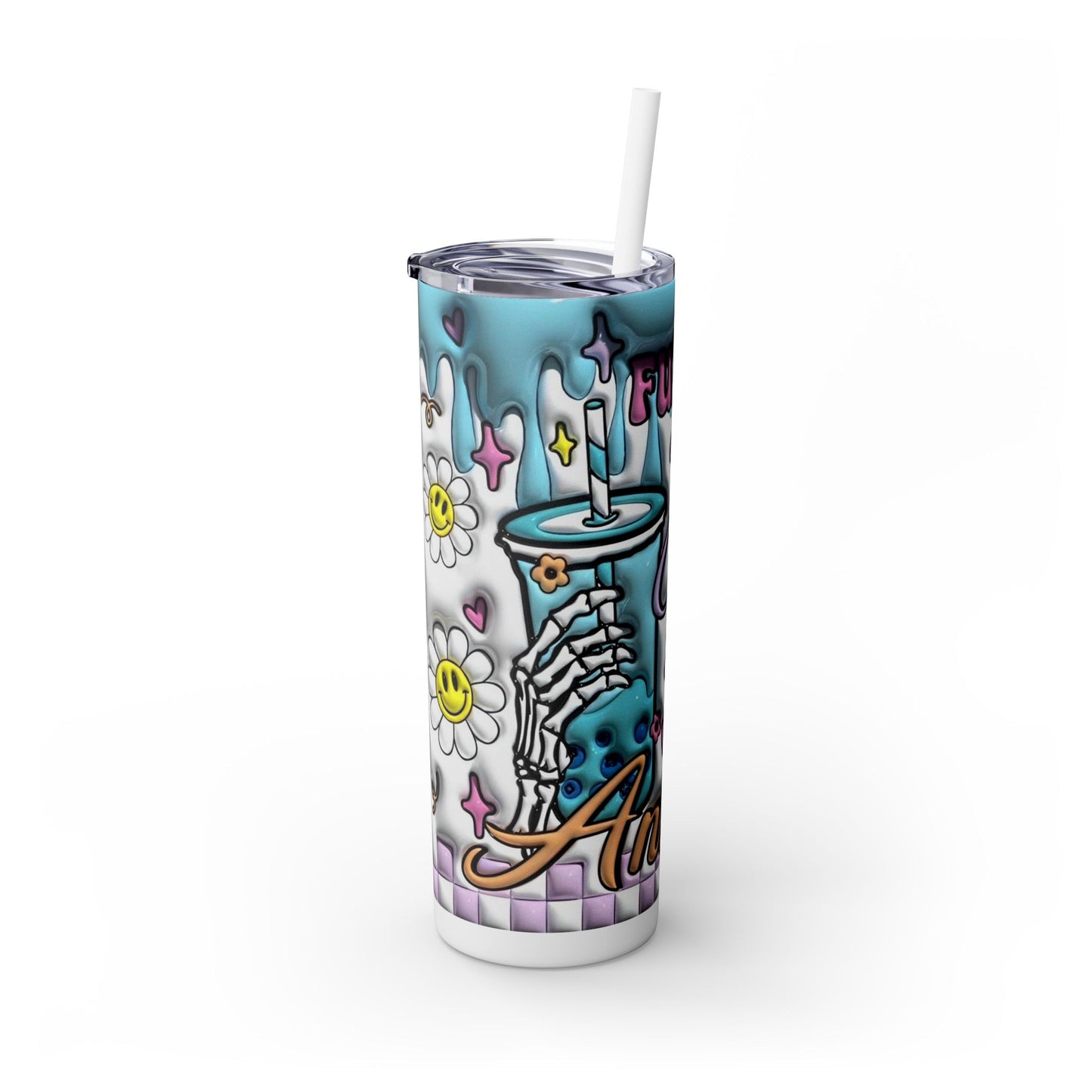 Fueled by Coffee & Anxiety Skinny Tumbler with Straw - 20oz