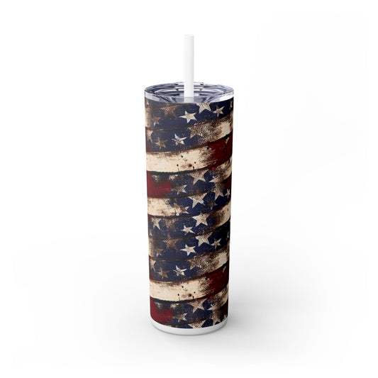 Patriotic 20oz Skinny Tumbler with Straw - Vintage American Flag Design