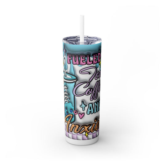 Fueled by Coffee & Anxiety Skinny Tumbler with Straw - 20oz