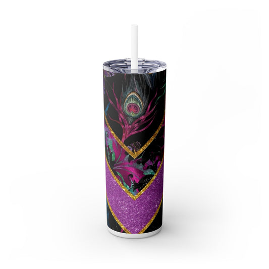 Glamorous Skinny Tumbler with Straw - 20oz Glitter & Butterfly Design