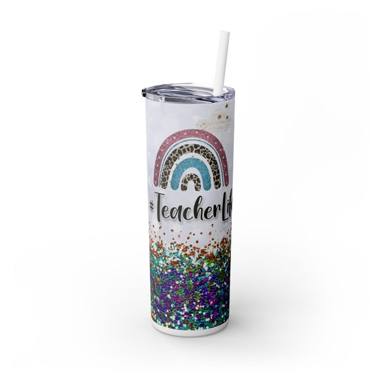 Teacher Life Glitter Tumbler with Straw - 20oz Inspirational Travel Cup