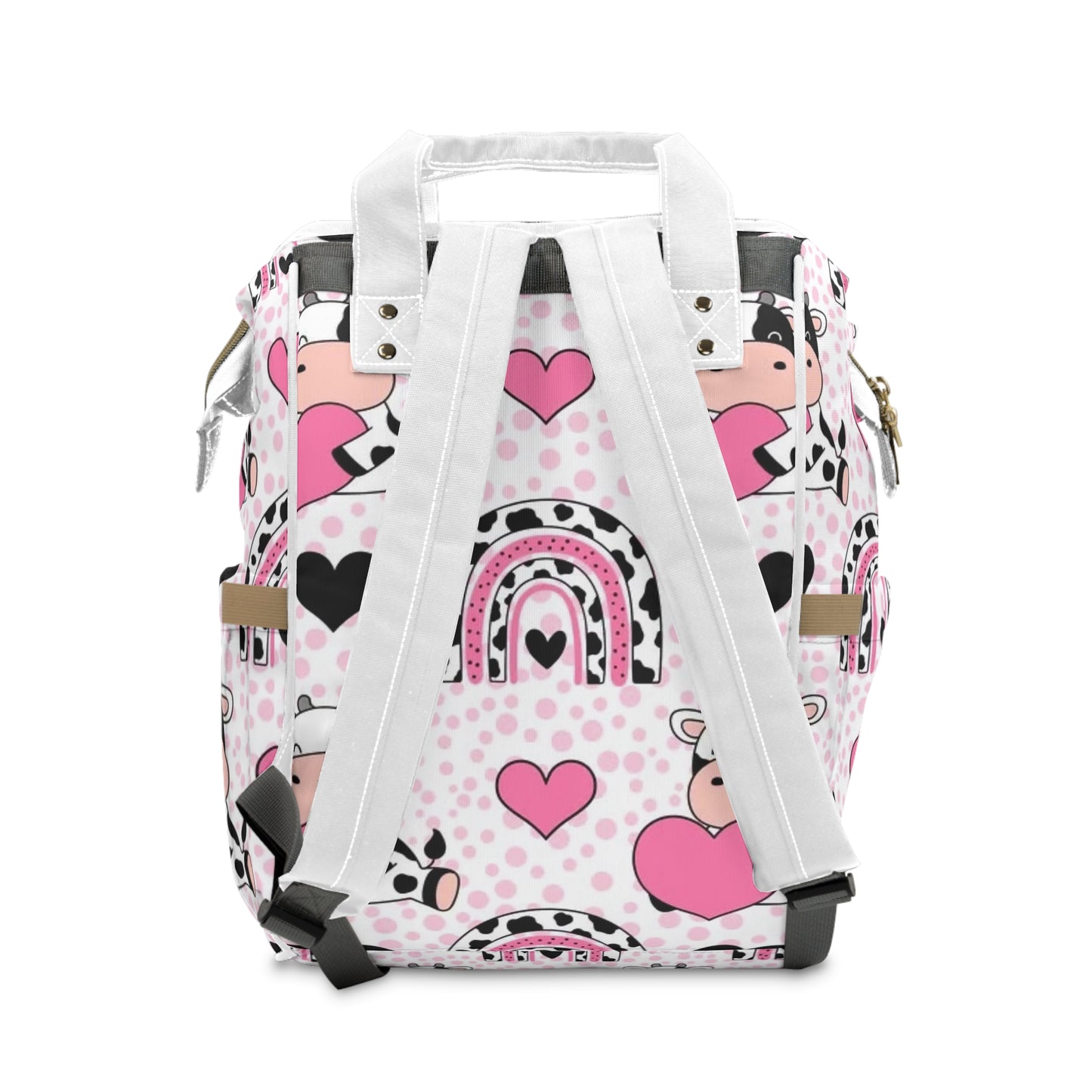 Cute Cow Print Diaper Backpack with Hearts