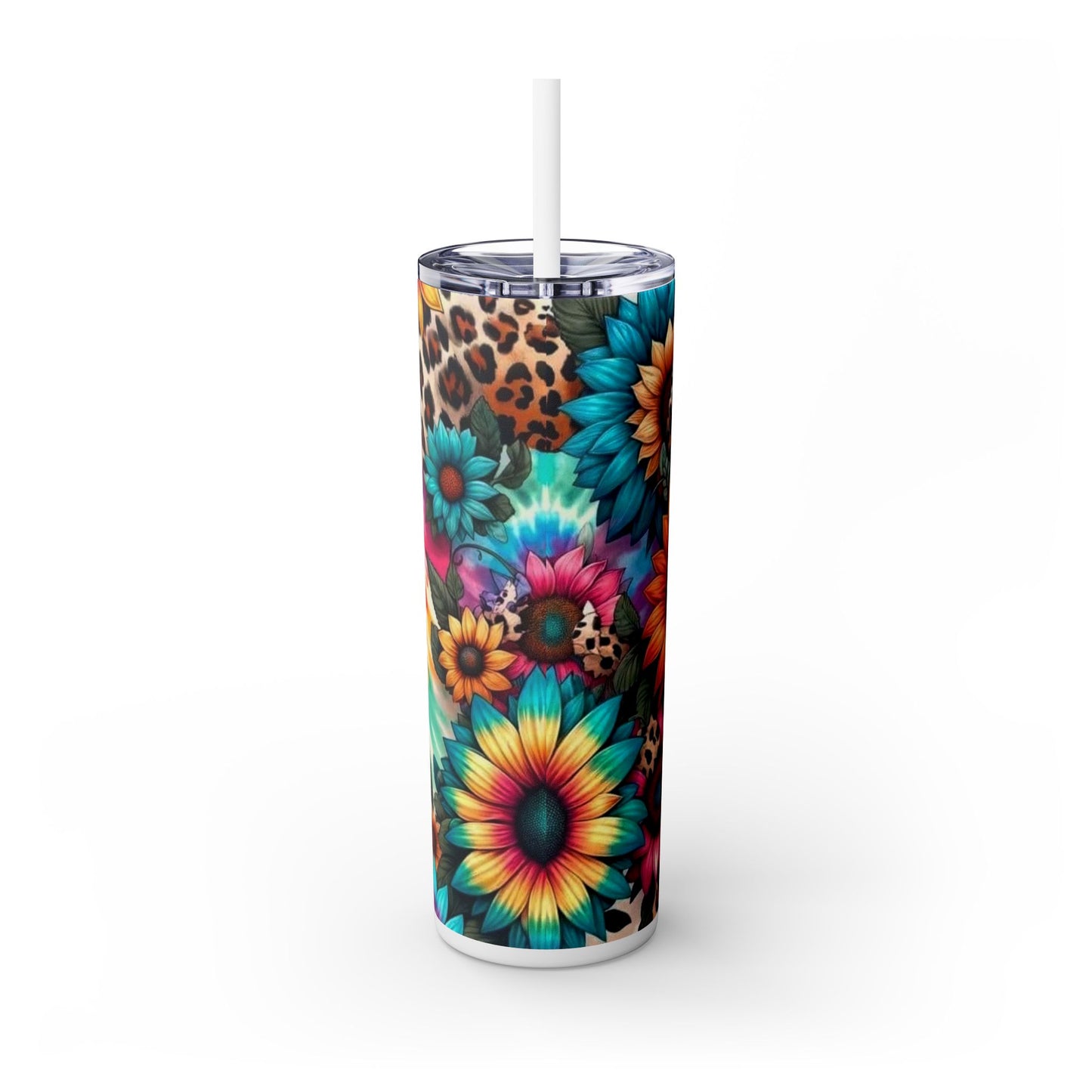 Vibrant Floral Skinny Tumbler with Straw - 20oz Travel Cup