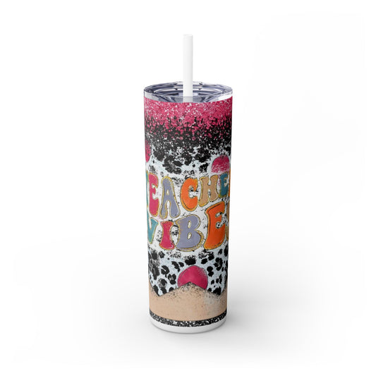Tumbler - Teacher Vibes Skinny Tumbler with Straw, 20oz