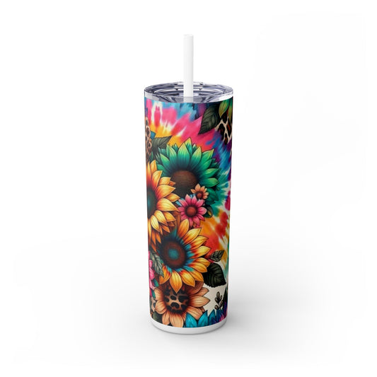 Vibrant Floral Skinny Tumbler with Straw - 20oz Travel Cup