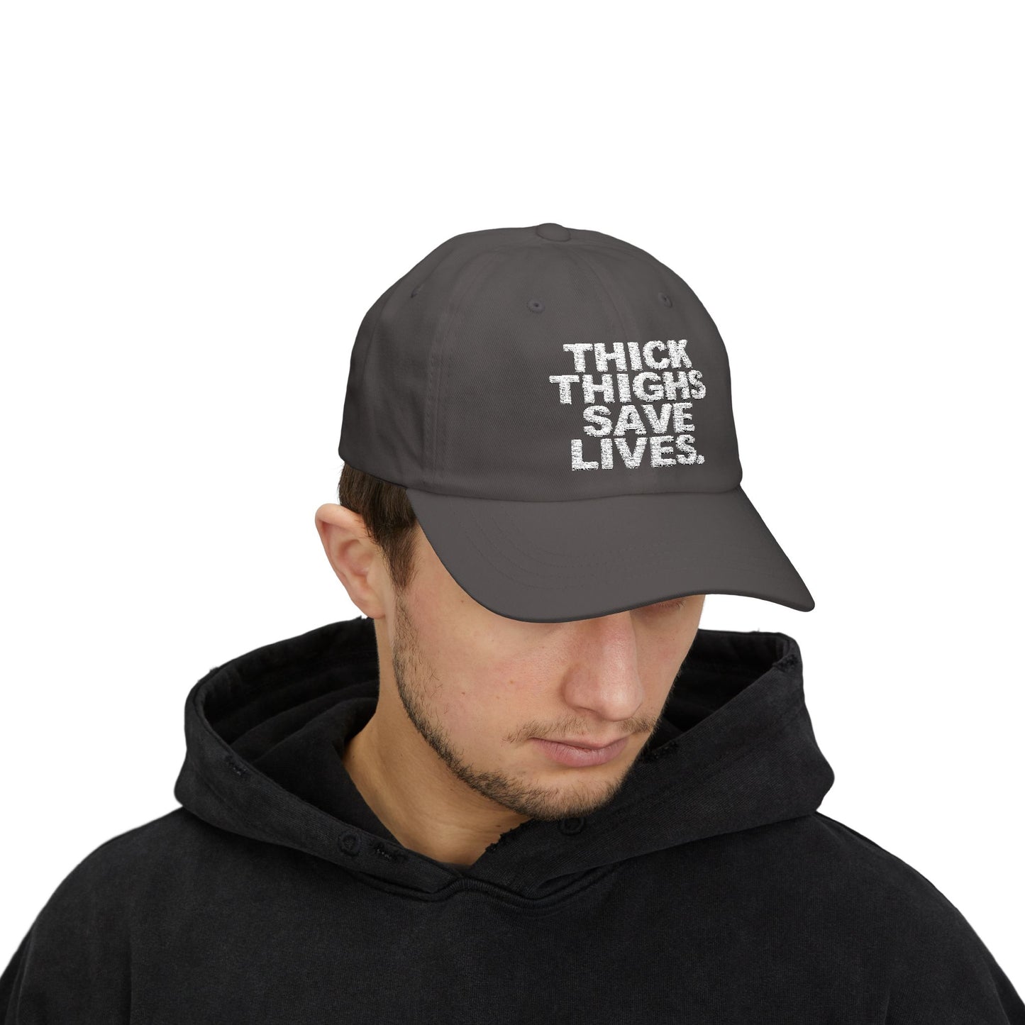 Embroidered thick thighs save lives hat