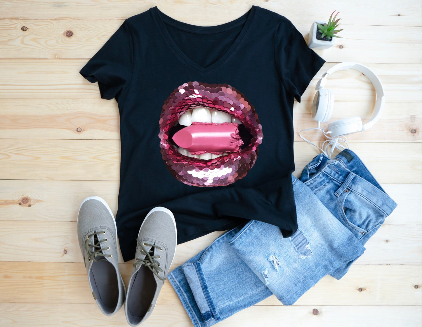 Pink Glitter Lips Tshirt